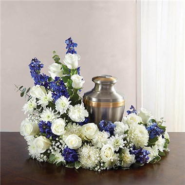 Cremation Wreath-Blue And White